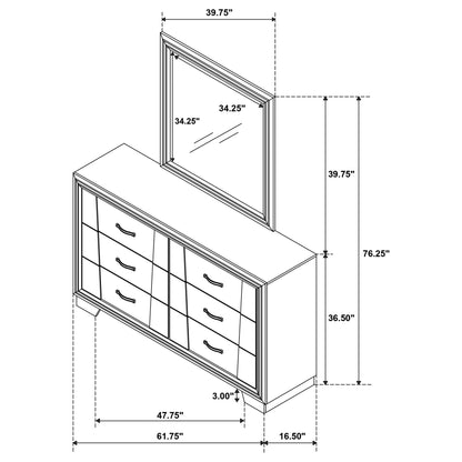 Janine 6-drawer Dresser with Mirror Grey