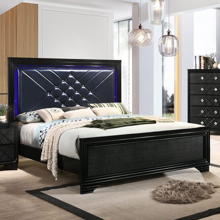 Penelope Wood California King LED Panel Bed Midnight Star