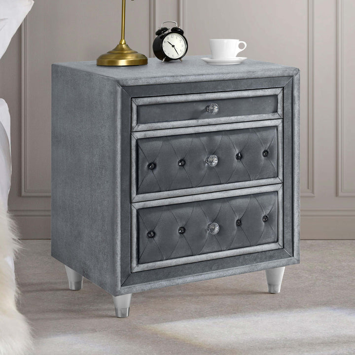 Antonella Upholstered 3-drawer Nightstand Grey