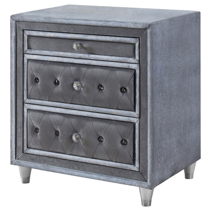 Antonella Upholstered 3-drawer Nightstand Grey