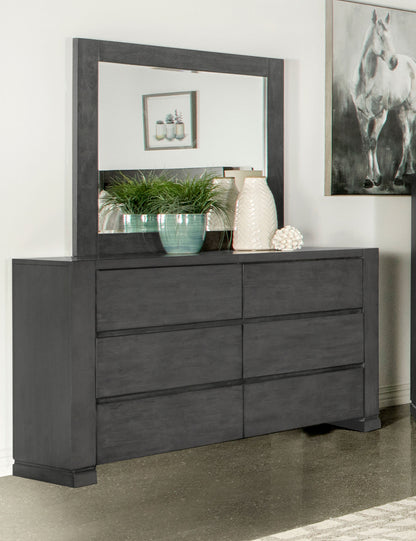 Lorenzo 6-drawer Dresser with Mirror Dark Grey