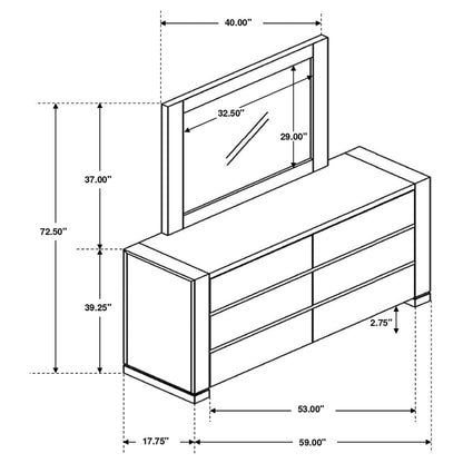 Lorenzo 6-drawer Dresser with Mirror Dark Grey