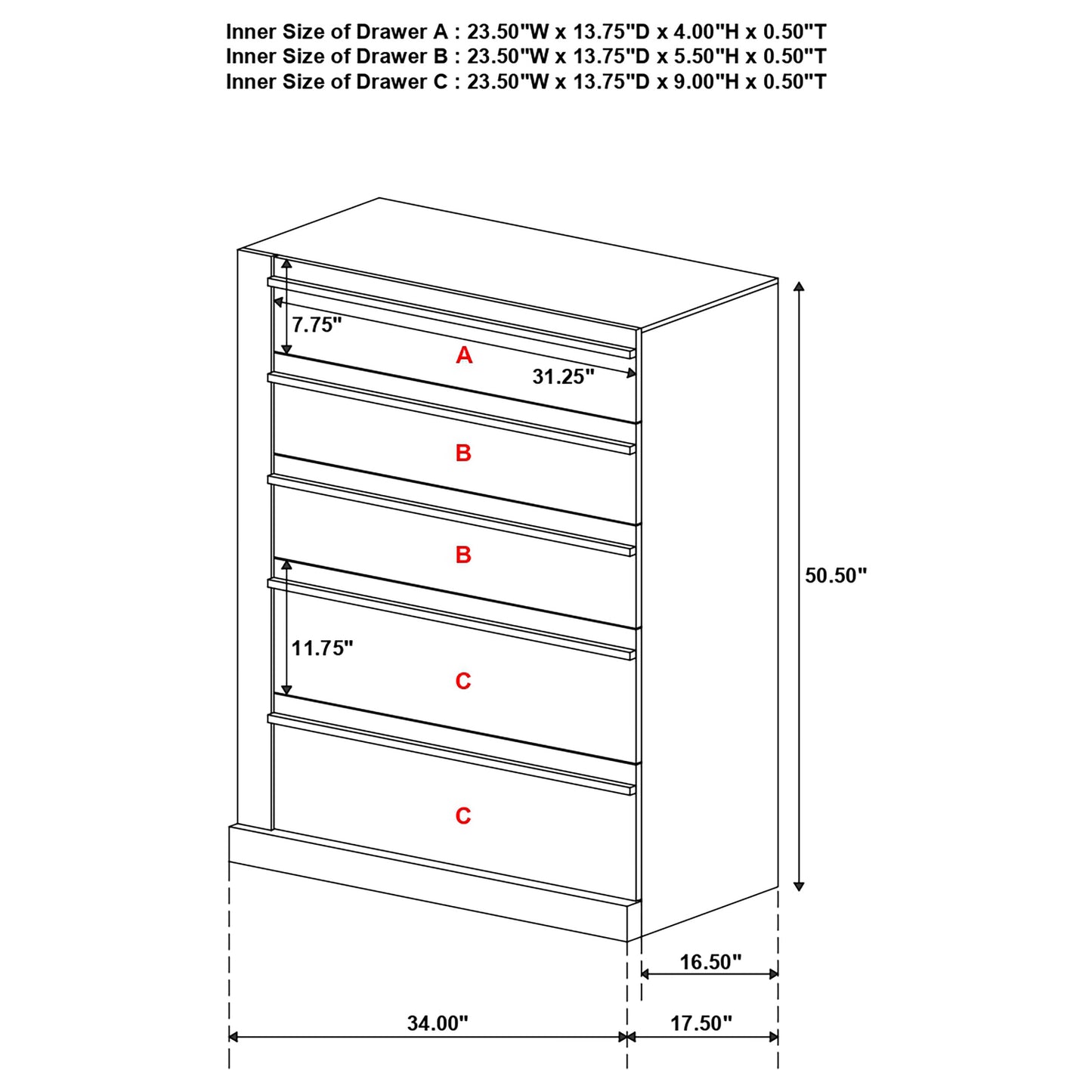 Azalia 5-drawer Bedroom Chest Walnut