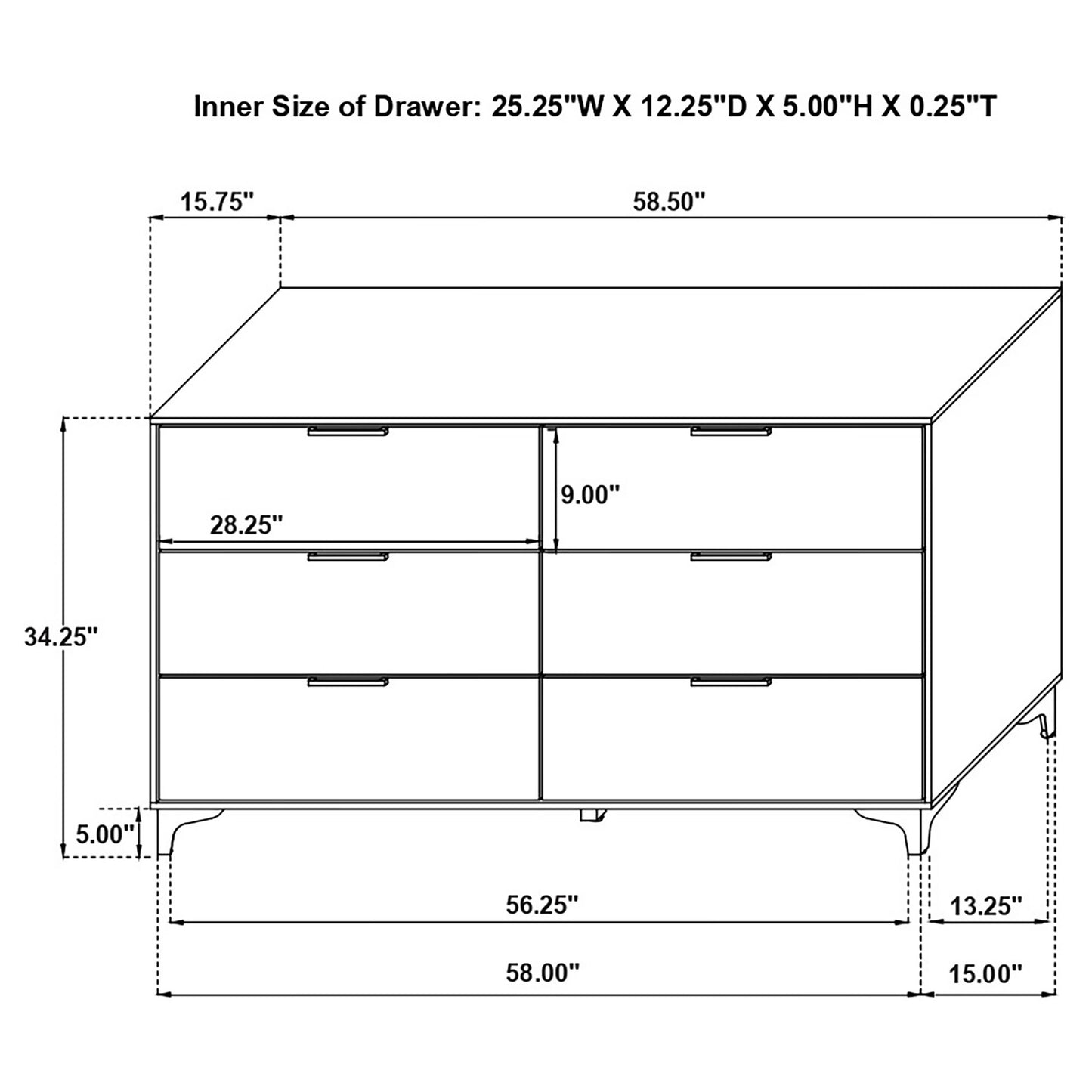 Kendall 6-drawer Dresser White