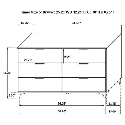 Kendall 6-drawer Dresser White