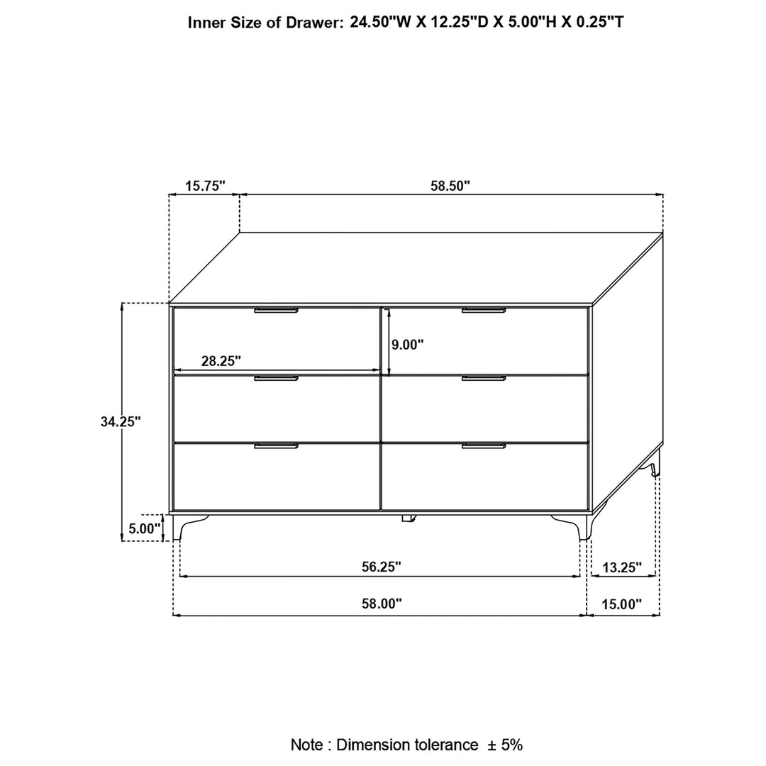 Kendall 6-drawer Dresser White