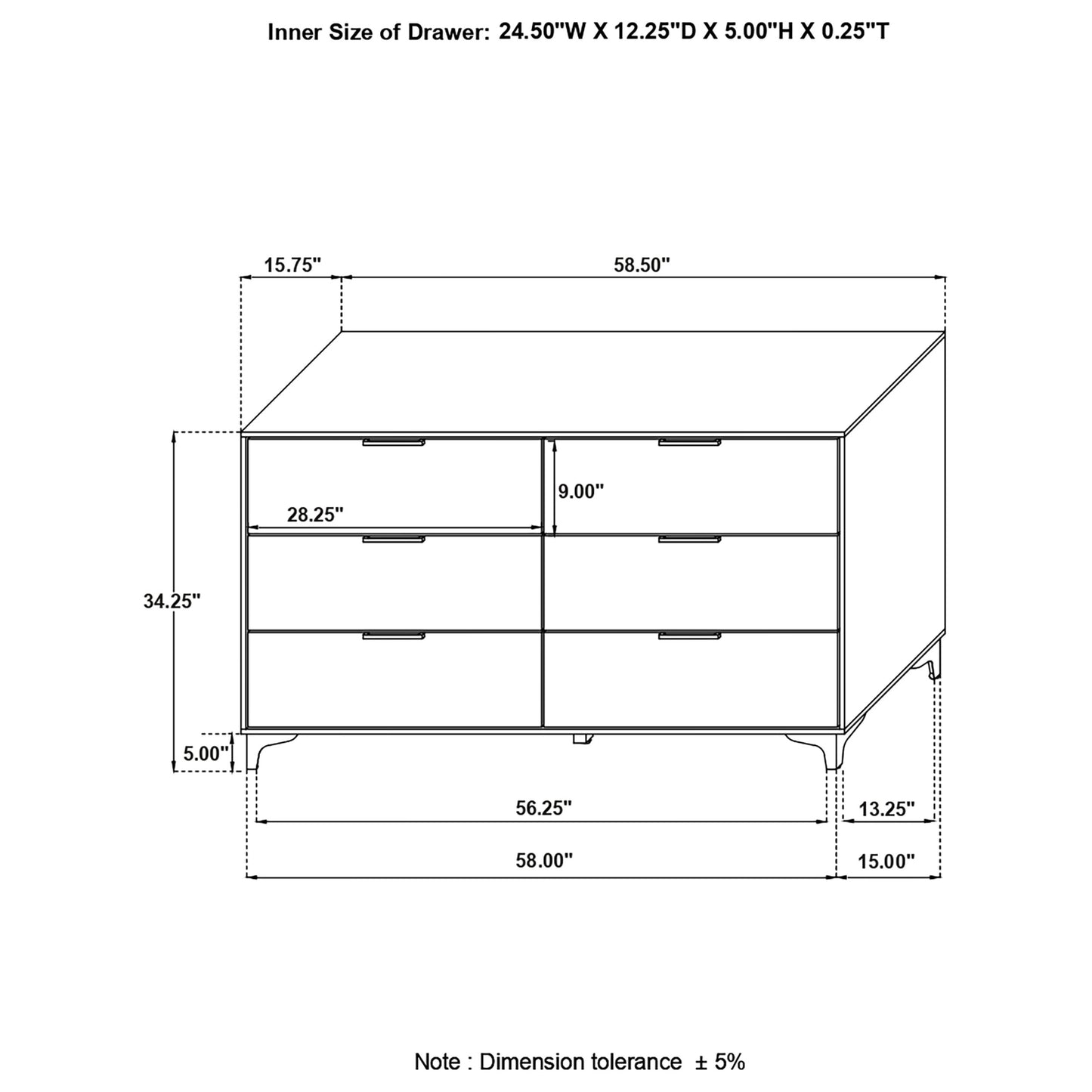 Kendall 6-drawer Dresser White