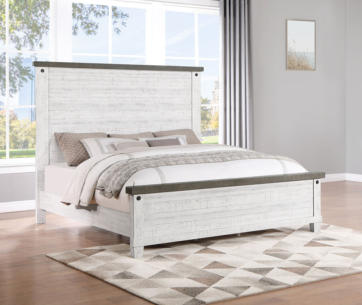 Lilith Wood Queen Panel Bed Distressed White