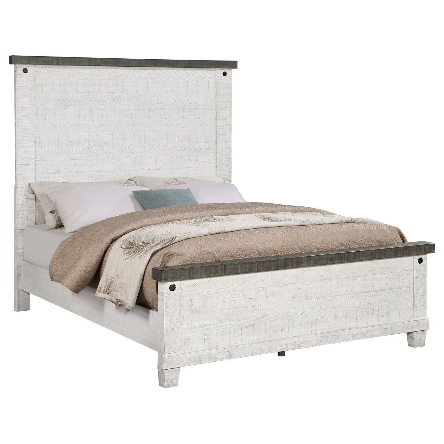 Lilith Wood Queen Panel Bed Distressed White