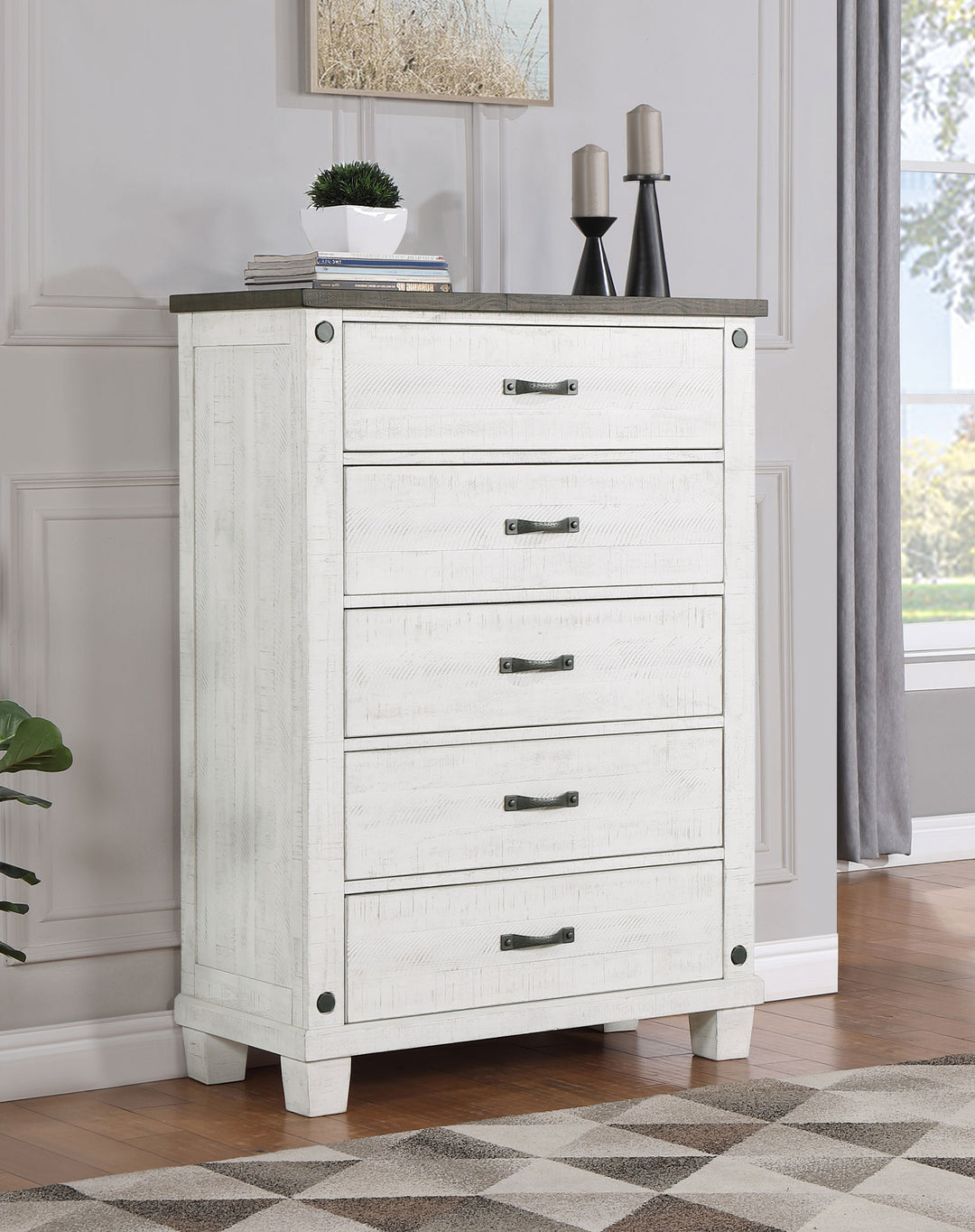 Lilith 5-drawer Bedroom Chest Distressed White