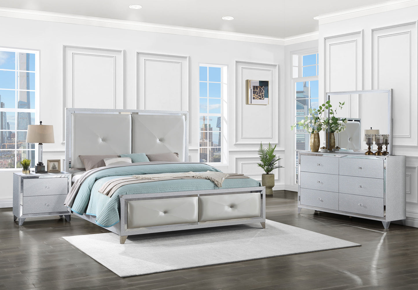 Larue 4-piece Eastern King Bedroom Set Silver