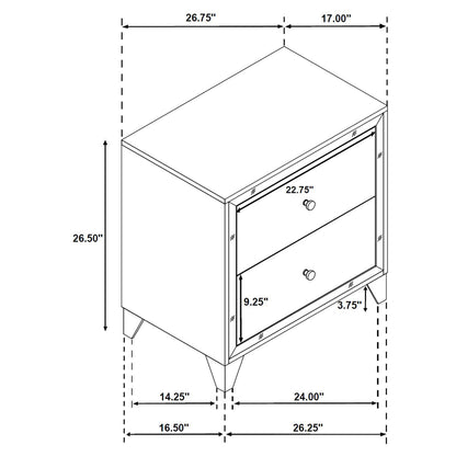 Larue 2-drawer Nightstand Silver