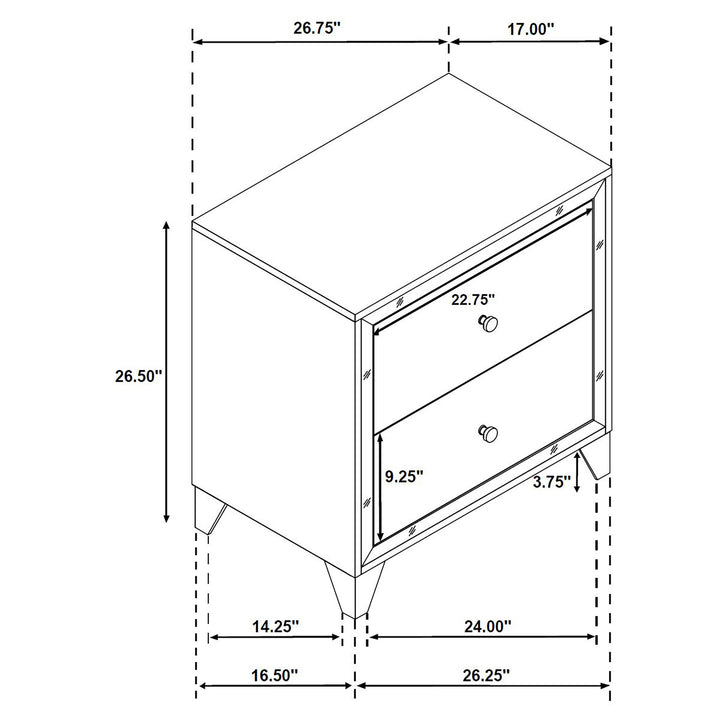 Larue 2-drawer Nightstand Silver