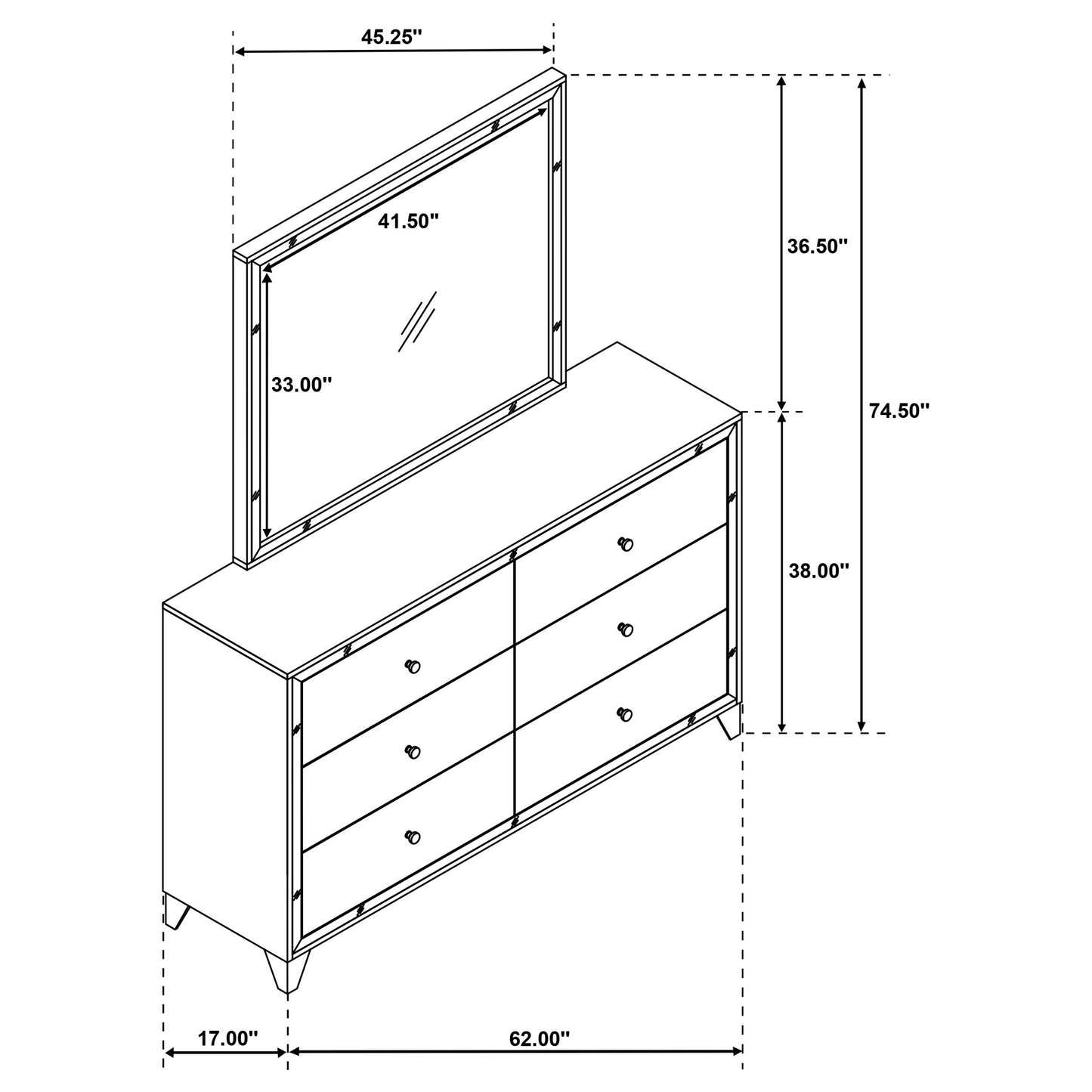 Larue 6-drawer Dresser with Mirror Silver