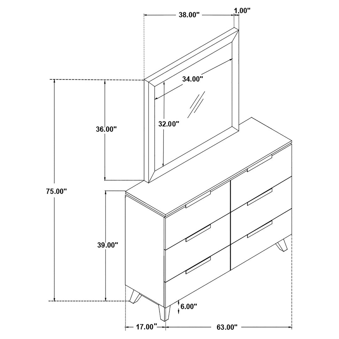 Nathan 6-drawer Dresser with Mirror Grey