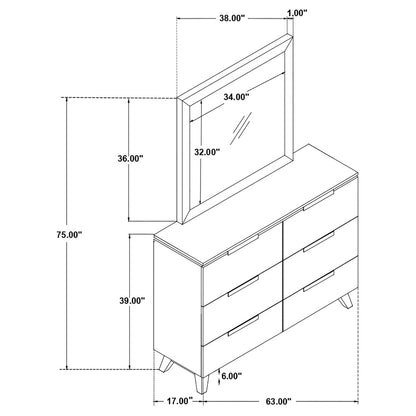 Nathan 6-drawer Dresser with Mirror Grey