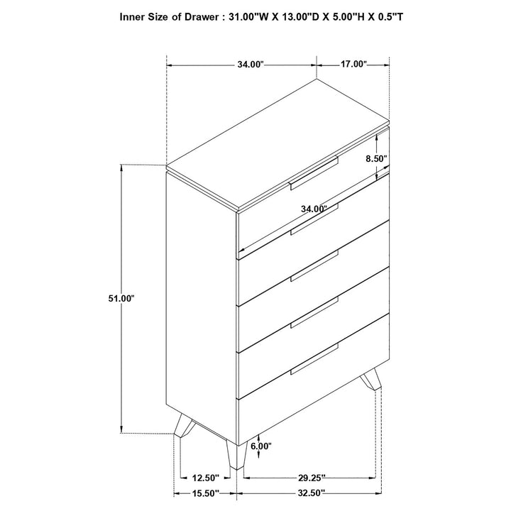 Nathan 5-drawer Bedroom Chest Grey