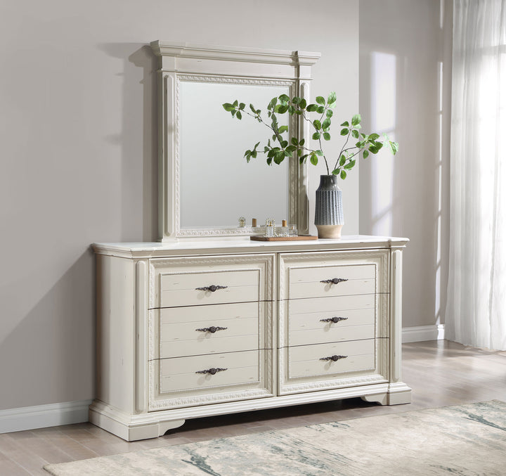 Evelyn 6-drawer Dresser with Mirror Antique White