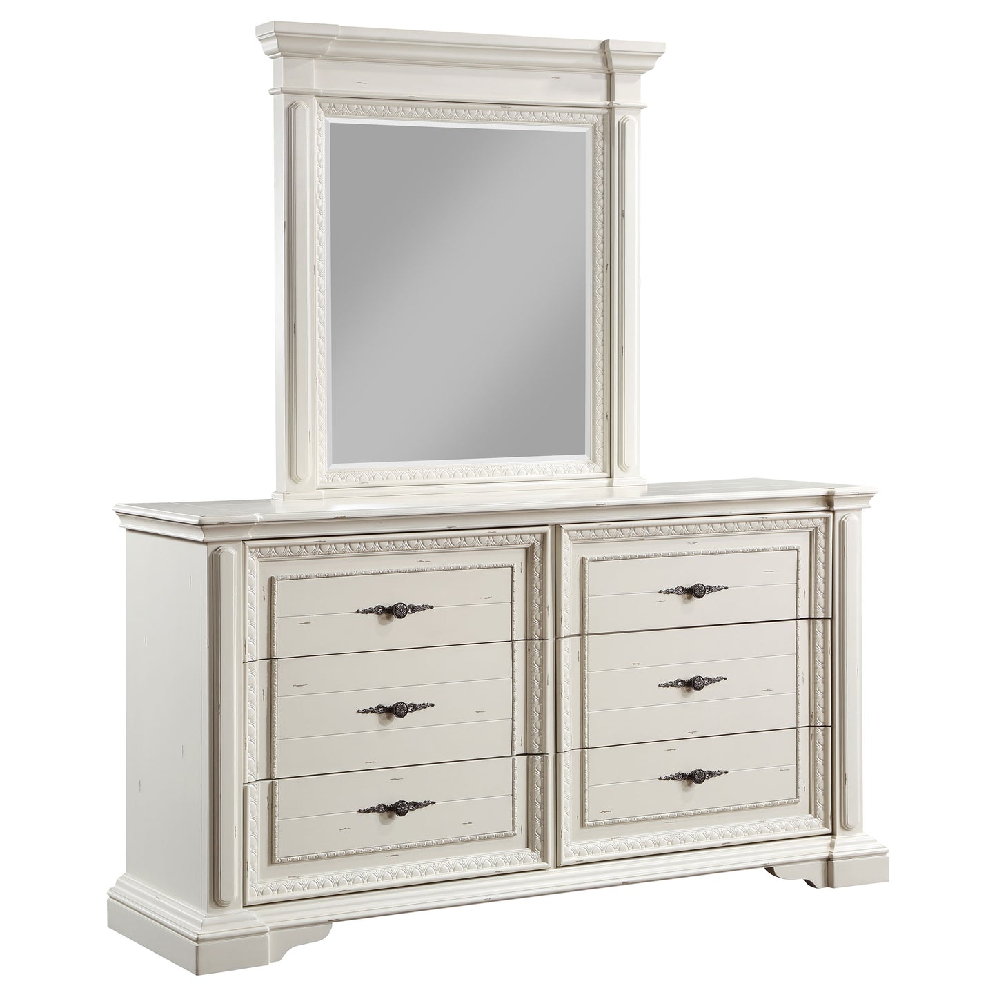 Evelyn 6-drawer Dresser with Mirror Antique White