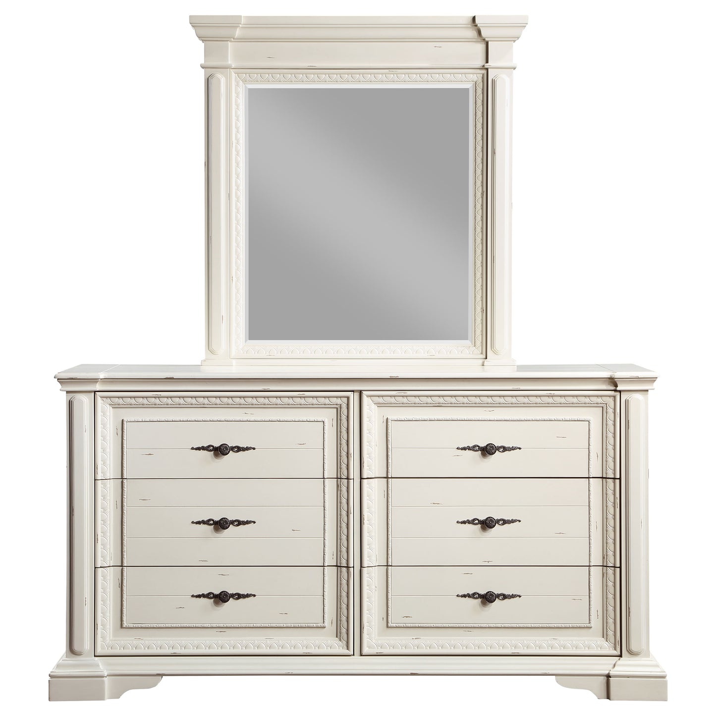 Evelyn 6-drawer Dresser with Mirror Antique White