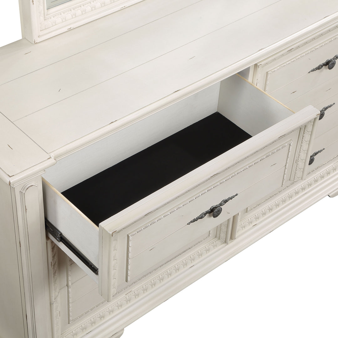 Evelyn 6-drawer Dresser with Mirror Antique White