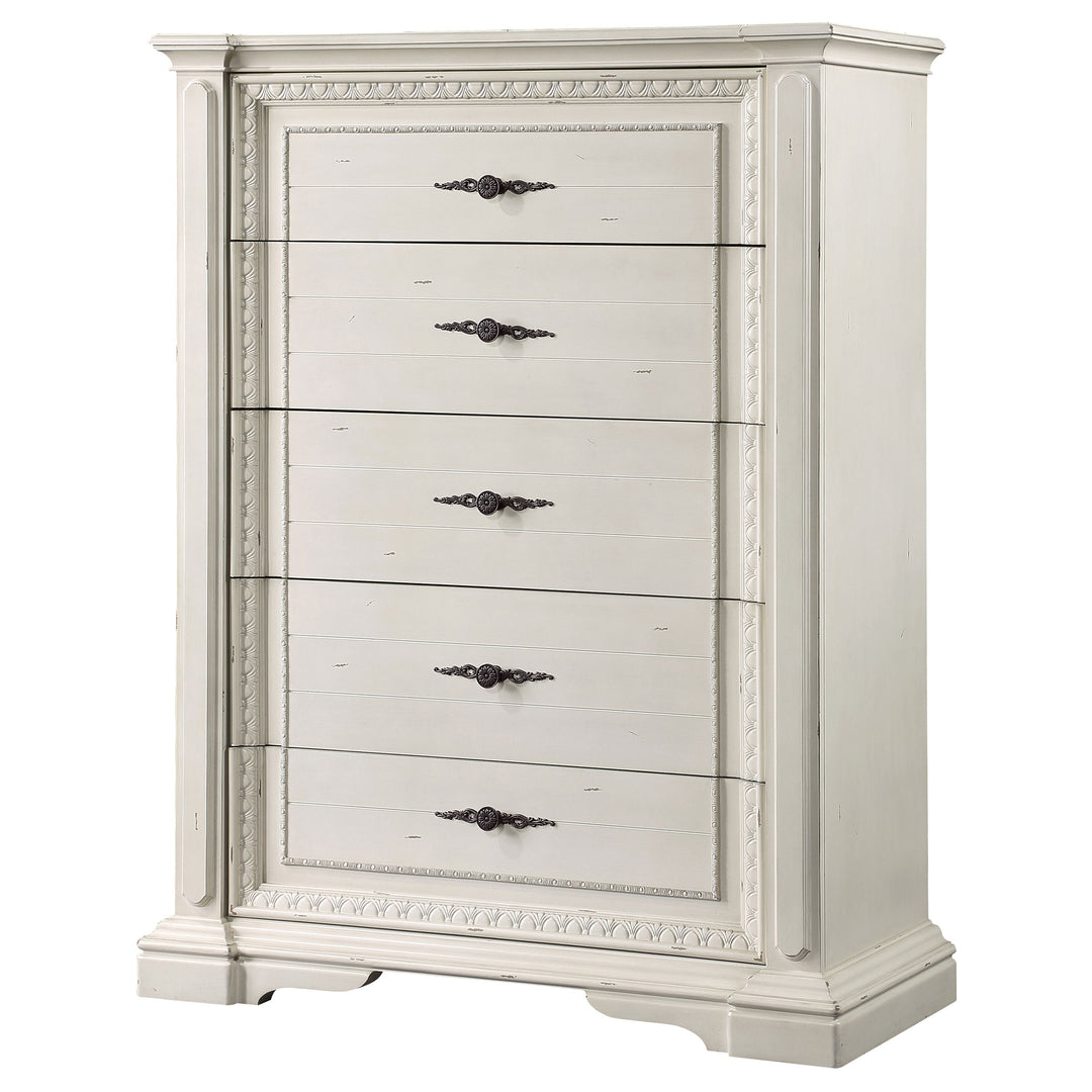 Evelyn 5-drawer Bedroom Chest Distressed White