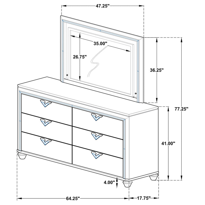 Veronica 6-drawer Dresser with Mirror Light Silver