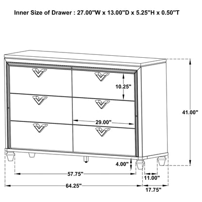 Veronica 6-drawer Dresser Light Silver