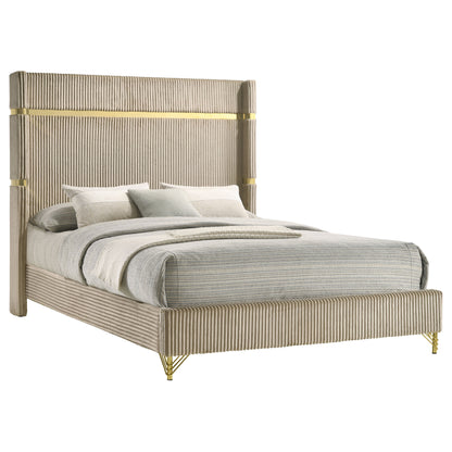 Lucia Upholstered Queen Wingback Bed Beige