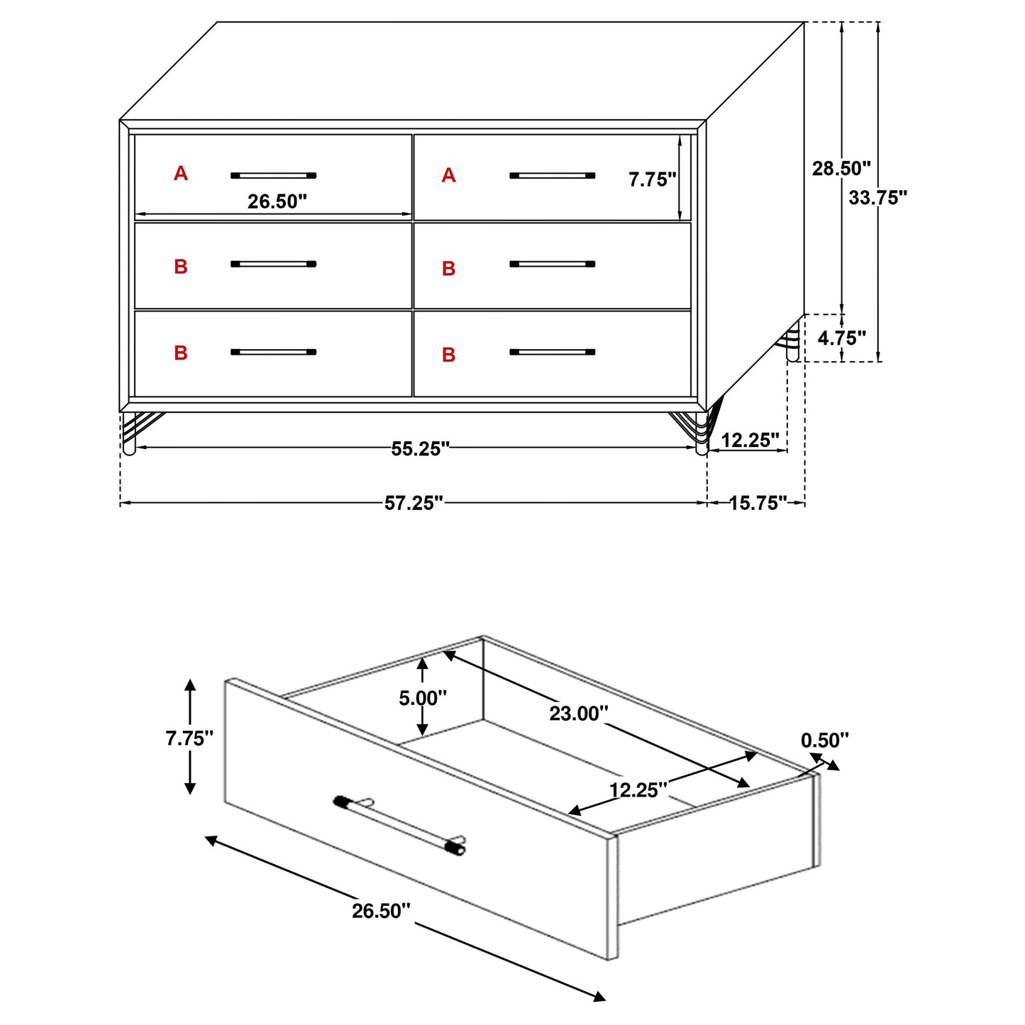 Lucia 6-drawer Dresser White