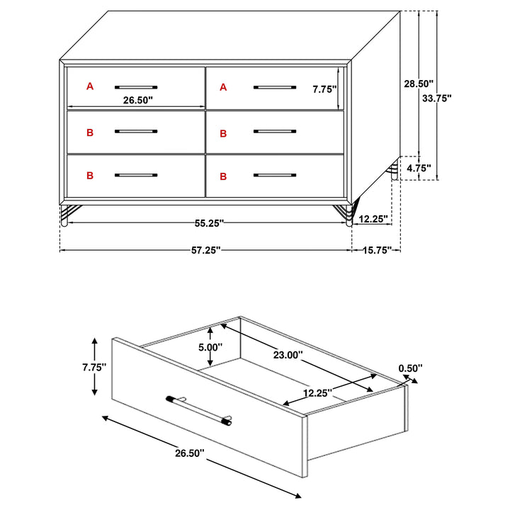 Lucia 6-drawer Dresser White