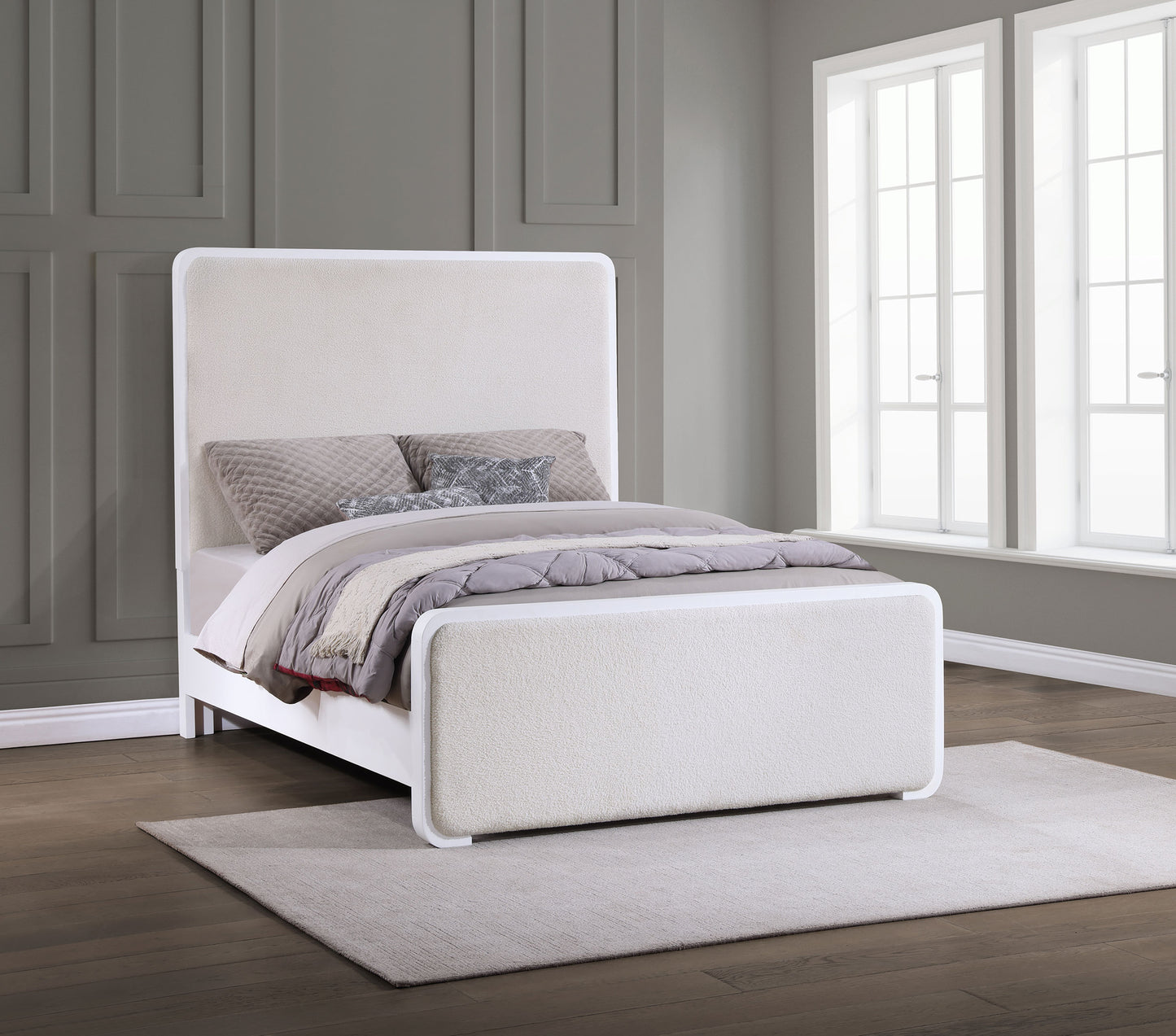 Anastasia Upholstered Eastern King Panel Bed Pearl White