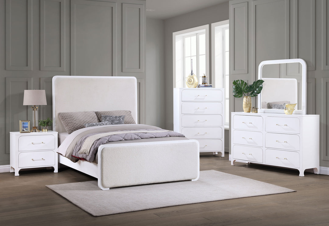 Anastasia Upholstered Eastern King Panel Bed Pearl White