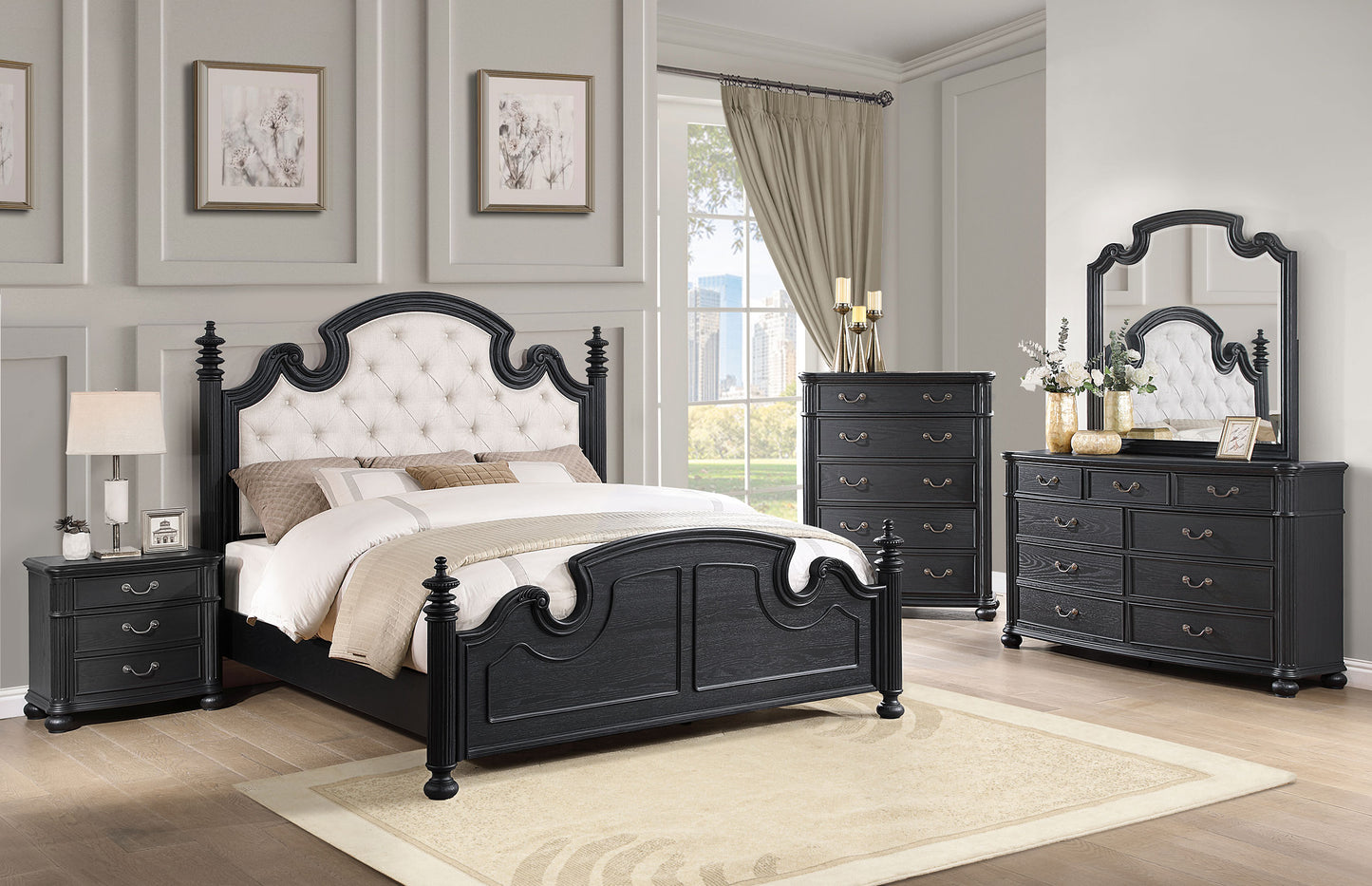 Celina Wood Queen Poster Bed Black