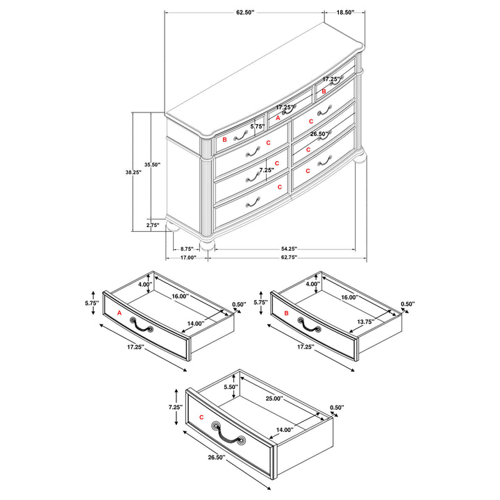 Celina 9-drawer Dresser Black