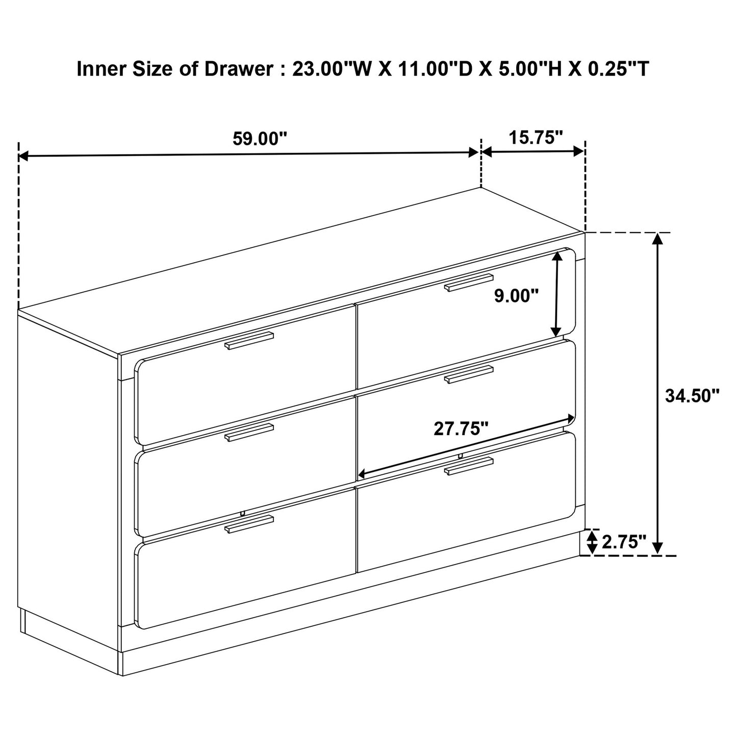 Caraway 6-drawer Dresser White