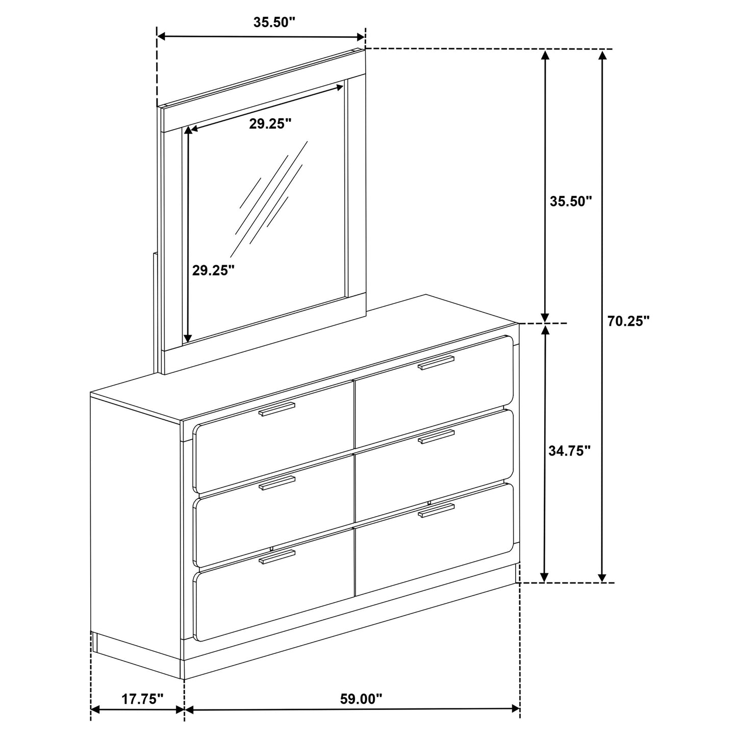 Caraway 6-drawer Dresser with Mirror Black