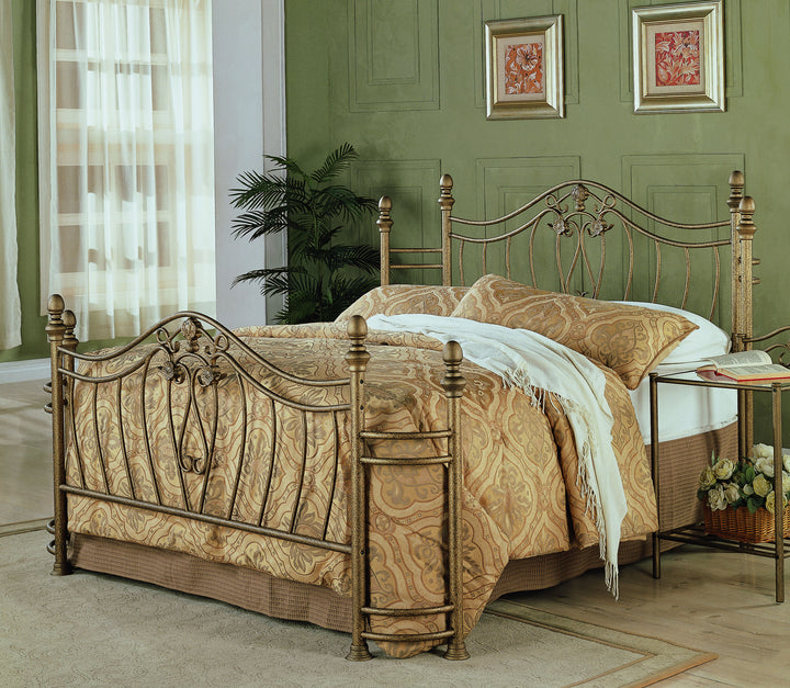 Sydney Metal Queen Open Frame Bed Antique Brushed Gold