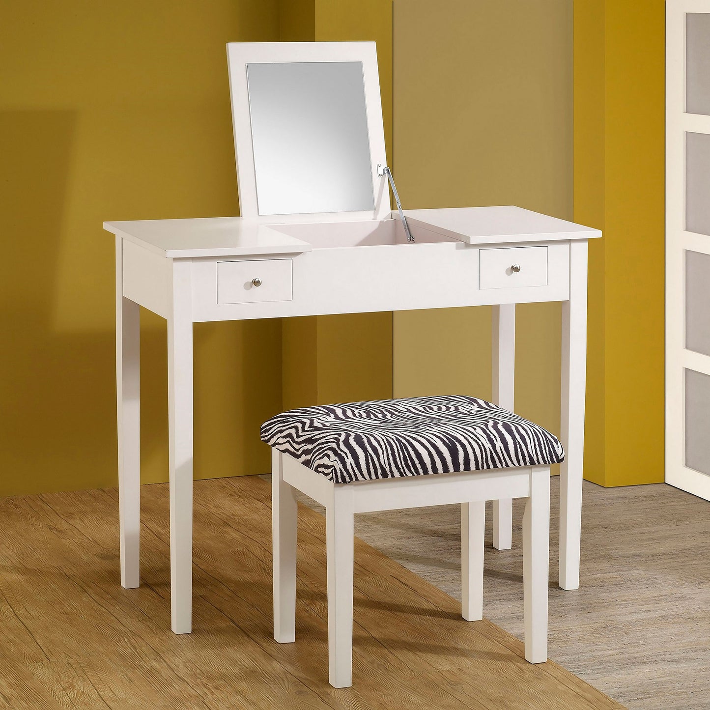 Seline Vanity Set with Pop-Up Mirror and Stool White