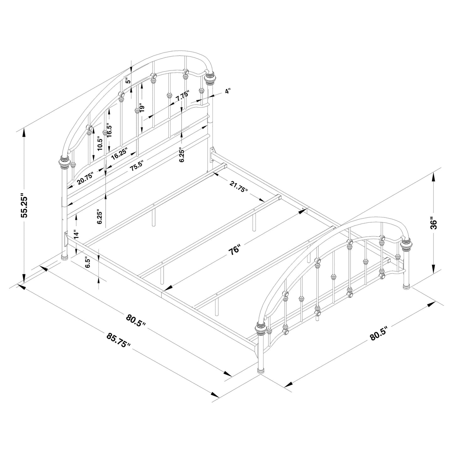 Rowan Metal Eastern King Open Frame Bed Dark Bronze