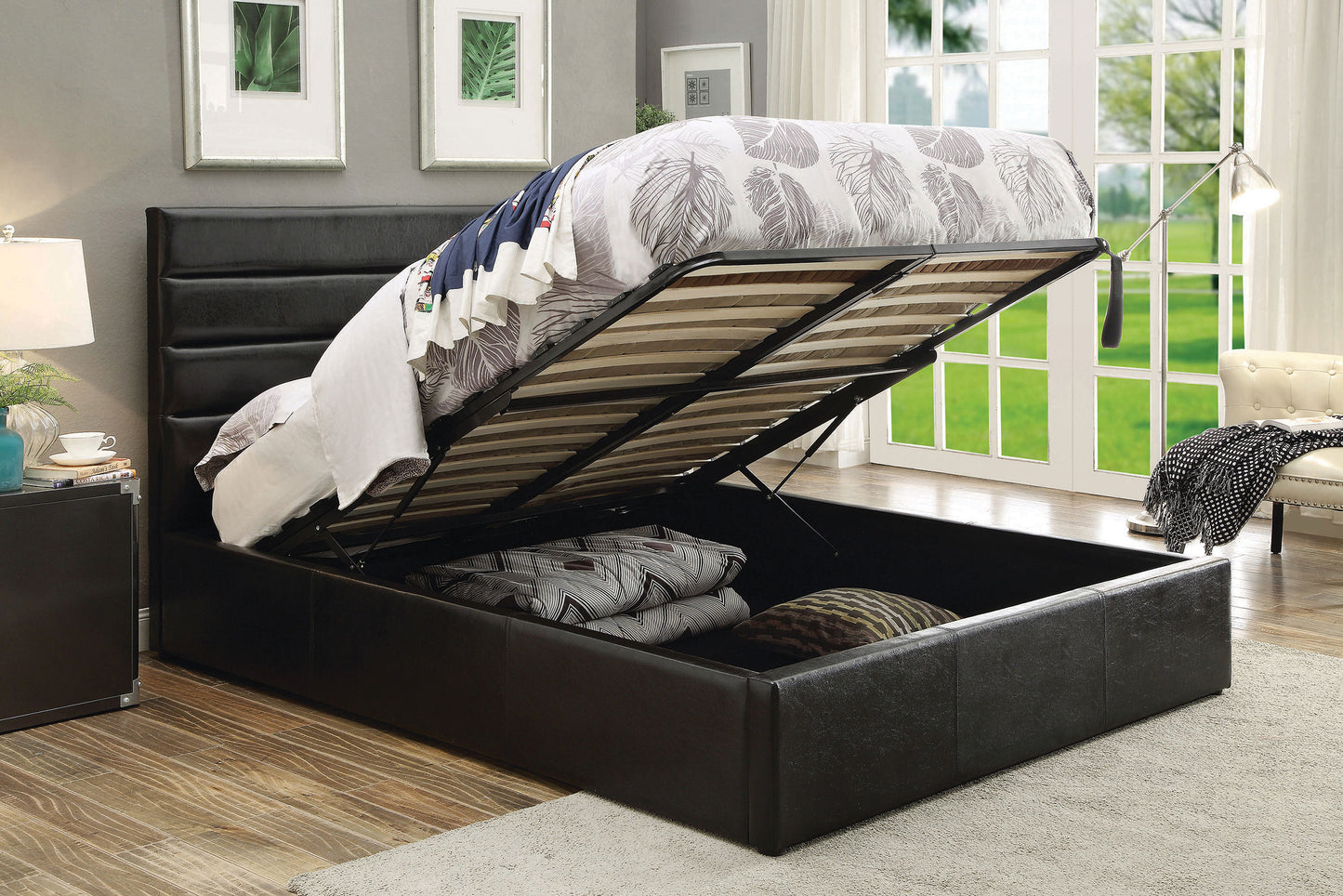 Riverbend Upholstered Queen Storage Panel Bed Black