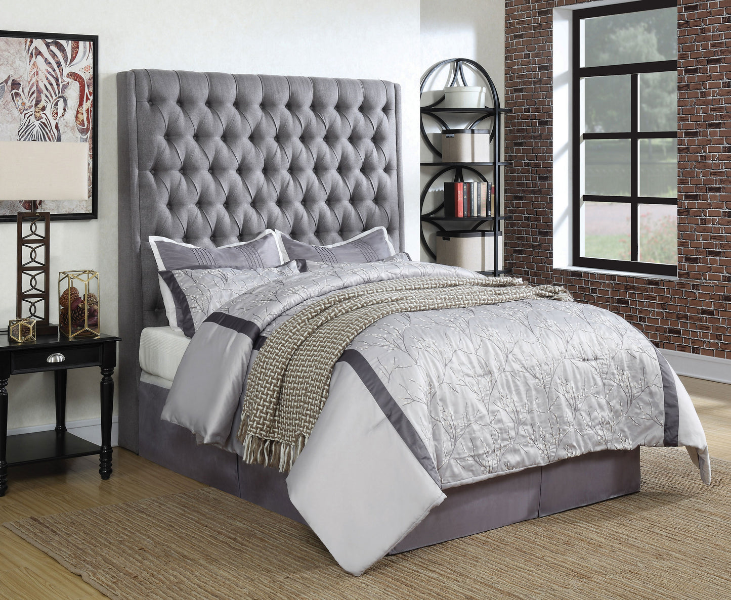 Camille Grey Upholstered King Headboard