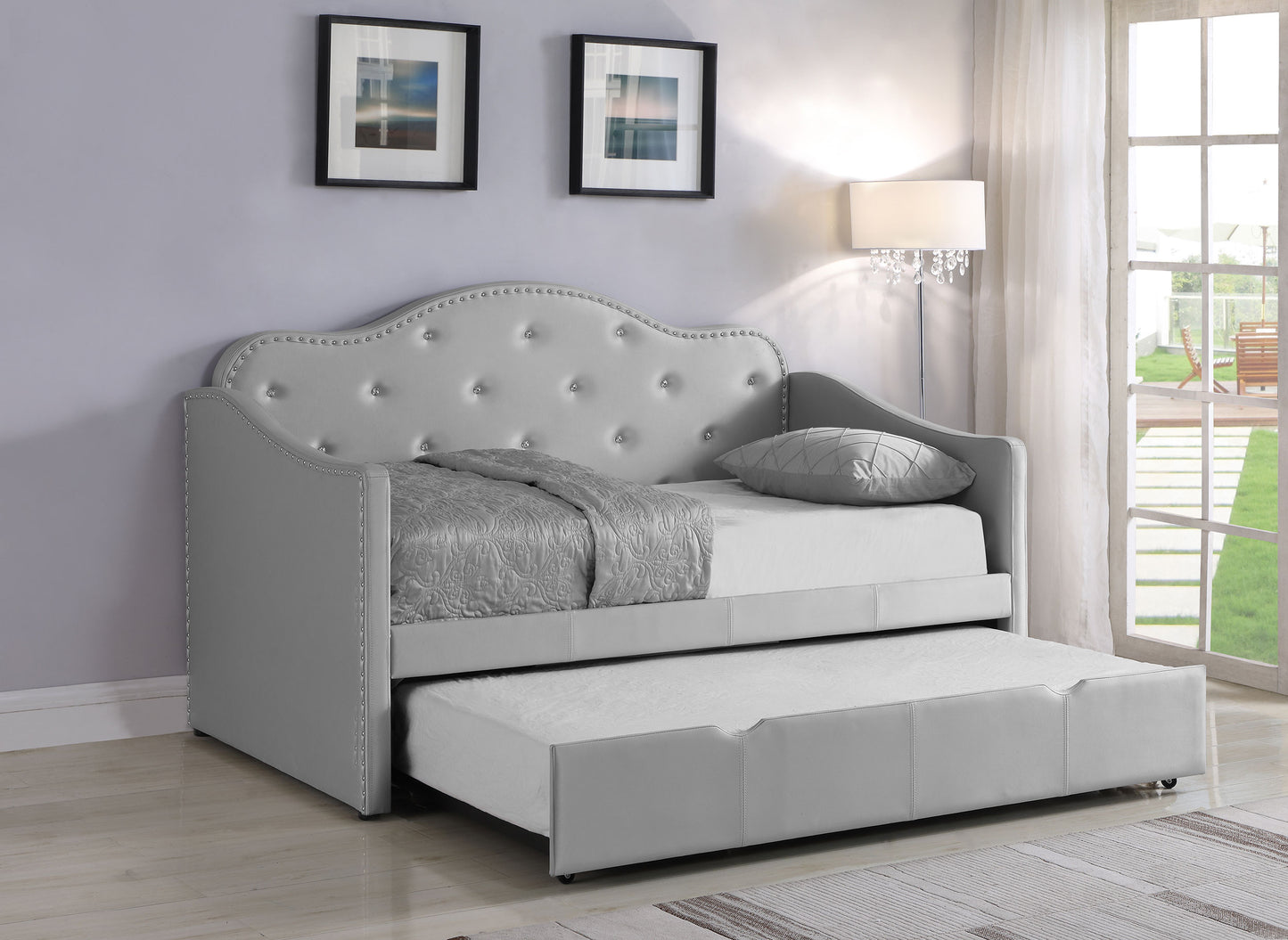 Elmore Upholstered Twin Daybed with Trundle Light Grey