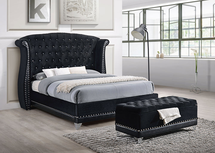 Barzini Upholstered Queen Wingback Bed Black