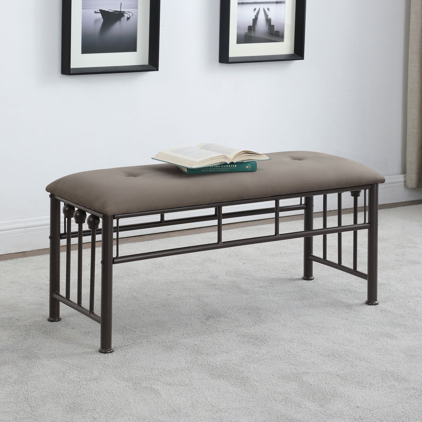 Livingston Upholstered Bench Brown and Dark Bronze