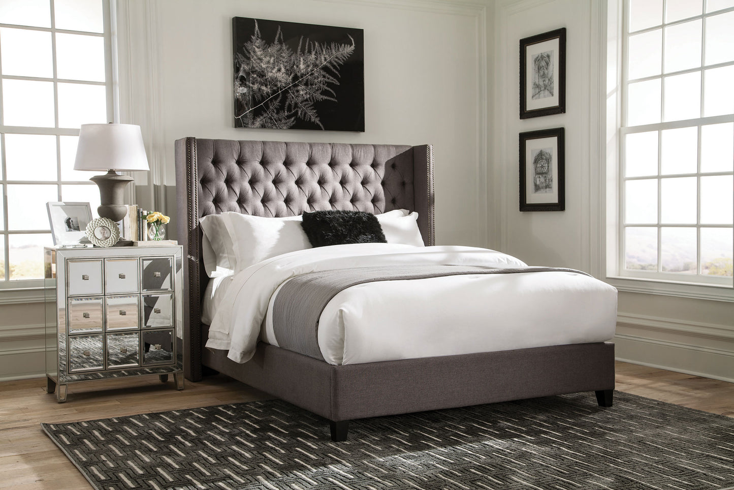 Bancroft Upholstered Queen Wingback Bed Grey