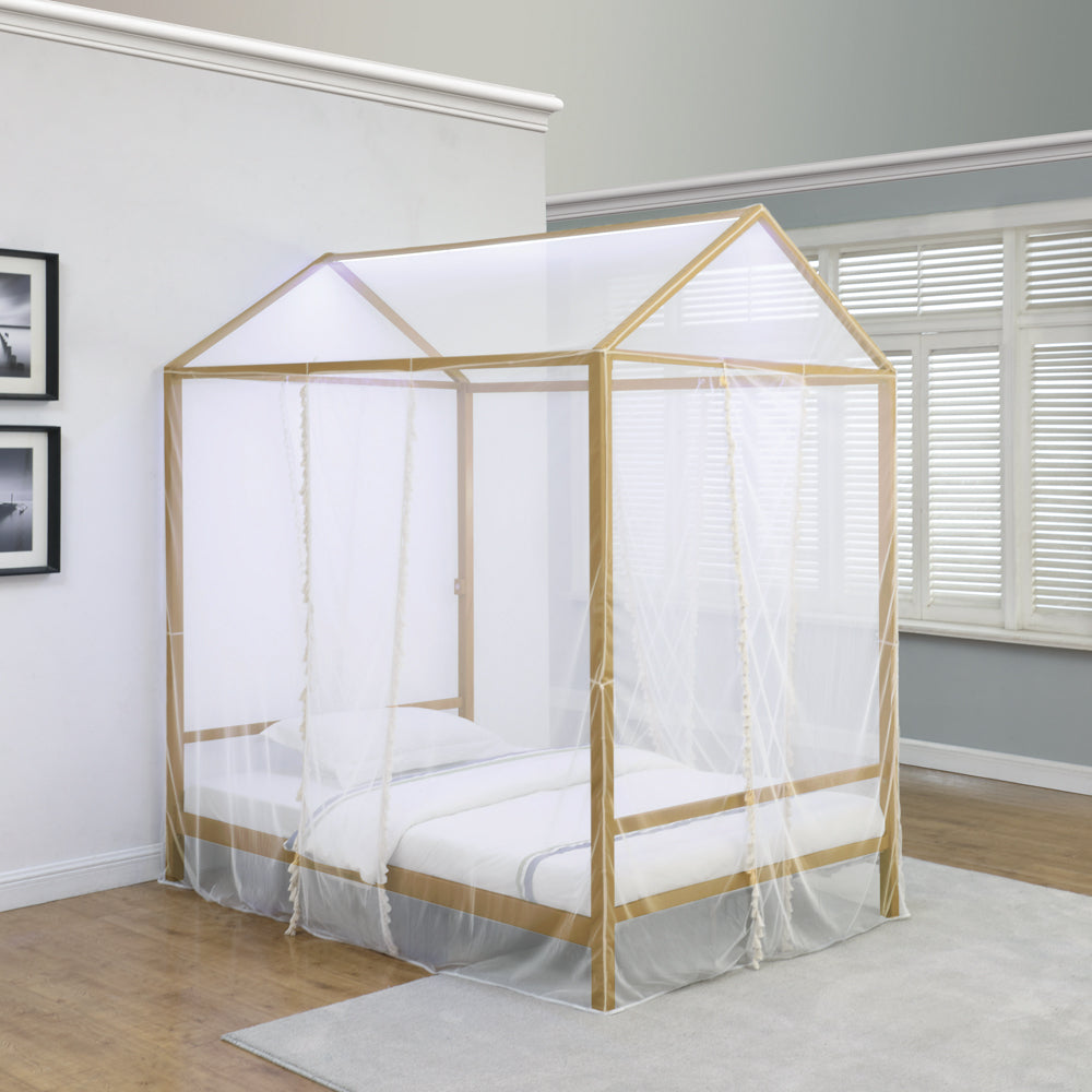 Altadena Full Canopy Bed with LED Lighting Matte Gold