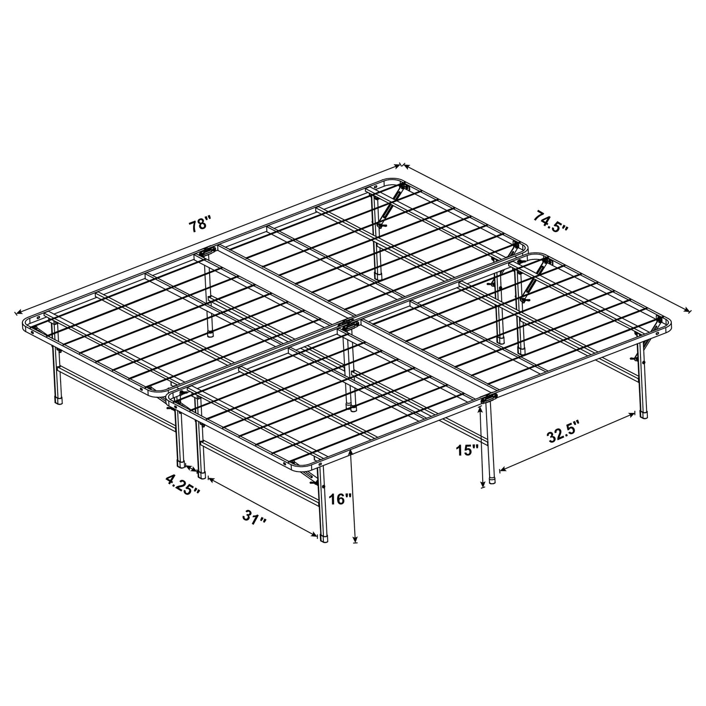 Mabel Metal Eastern King Mattress Support Platform Bed Black