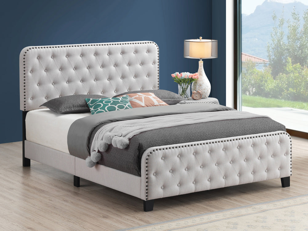 Littleton Eastern King Tufted Upholstered Bed Beige