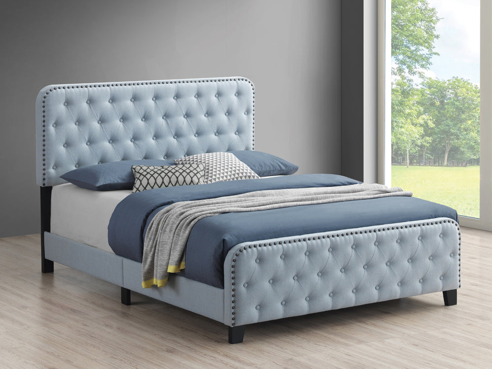 Littleton Queen Tufted Upholstered Bed Delft Blue